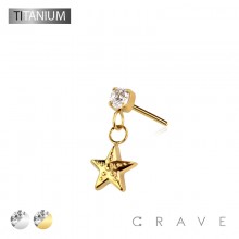 IMPLANT GRADE TITANIUM THREADLESS PUSH IN ROUND CZ DANGLE STAR TOP PART